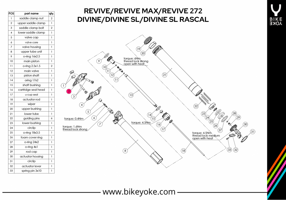 חבק עליון למוטות אוכף BikeYoke, חלק חילוף למוט אוכף, מבט 2